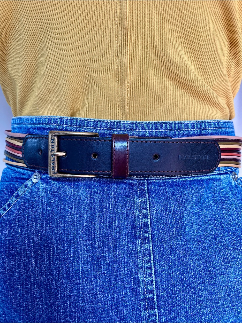 Brown Leather Multistripe Women's Belt